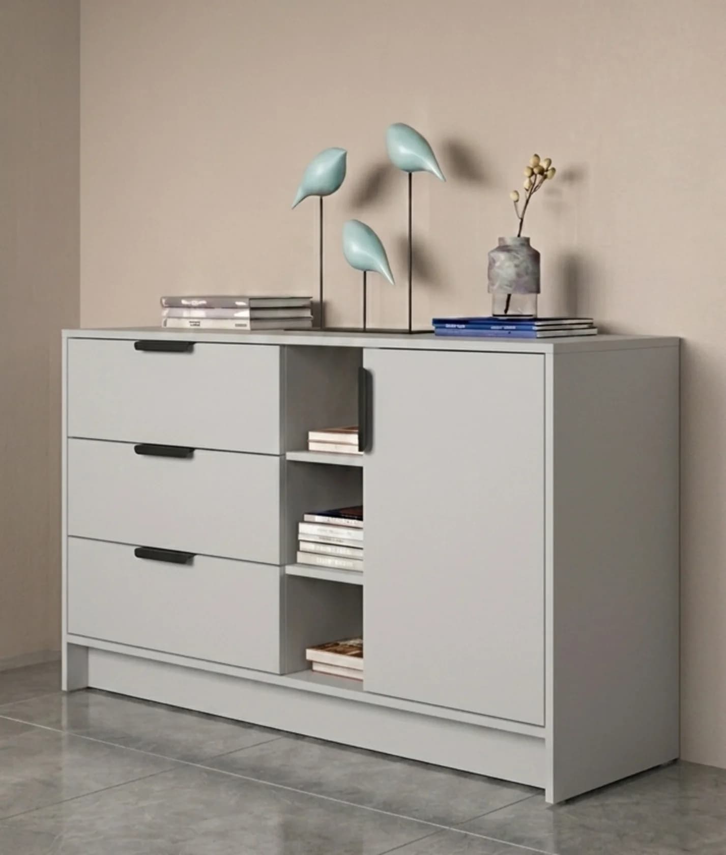 Komod MB 34, laminat, boz, 120x80x40 sm