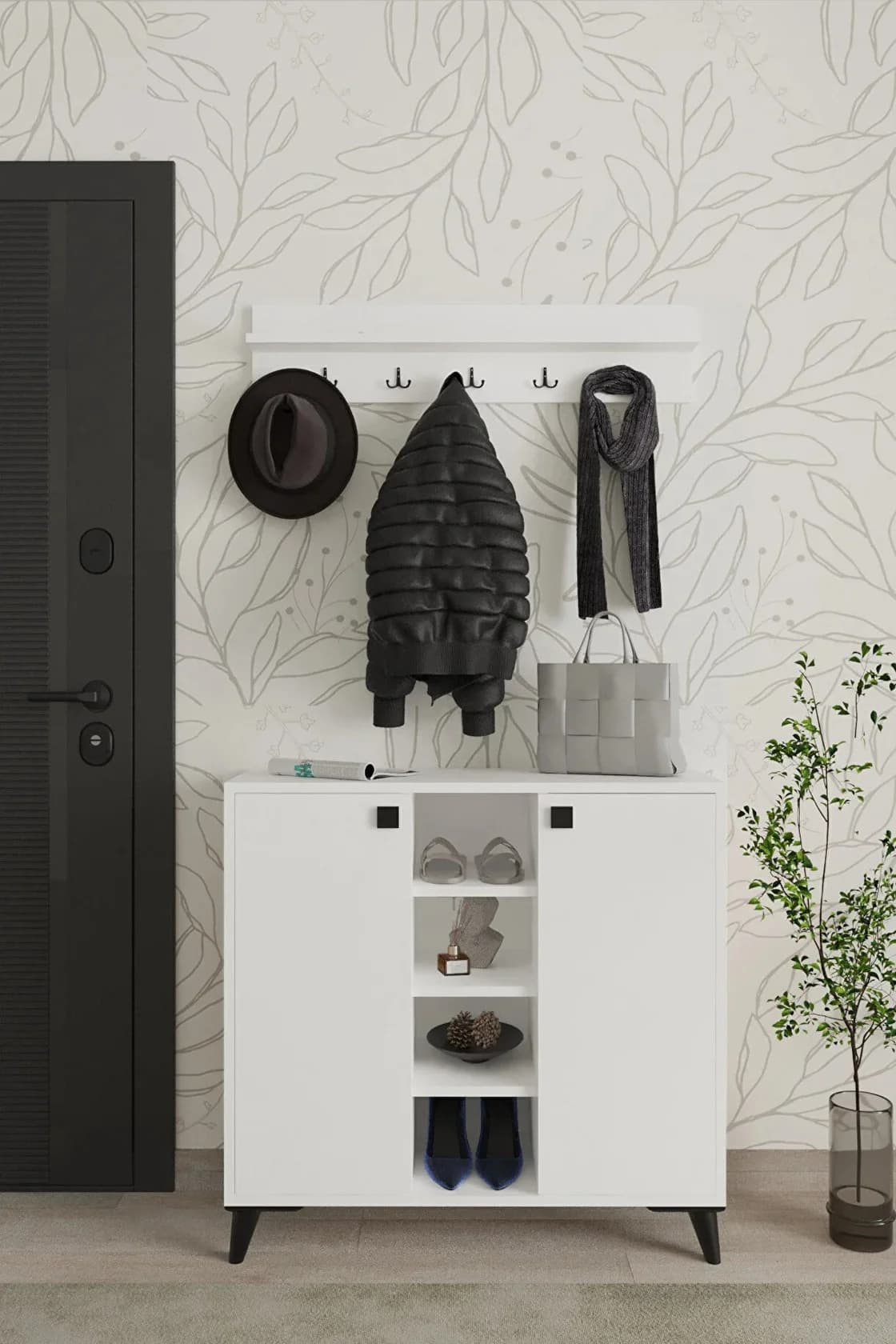 Ayaqqabı üçün tumbа Yagmur, laminat, ağ, 76x33x90 sm