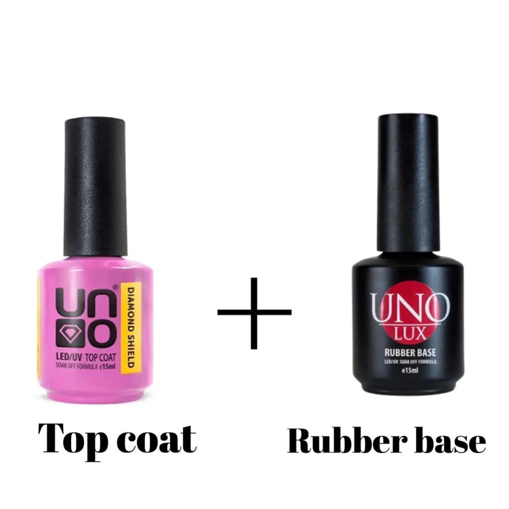 Dırnaqlar üçün üst örtük və baza Uno Diamond Shine Top + Uno Lux Rubber 15 ml