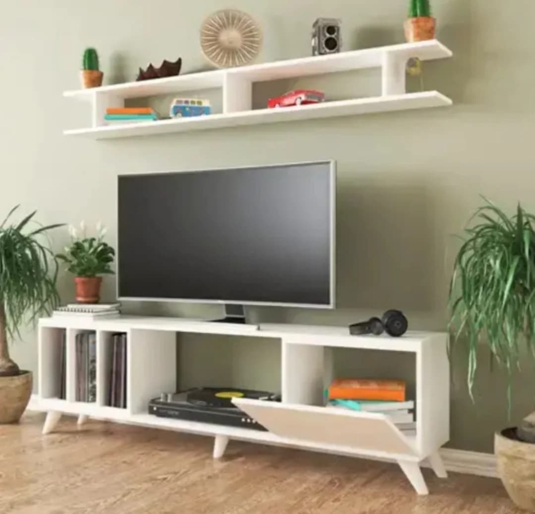 Tv üçün tumba SO008, laminat, ağ, 180x40x30 sm