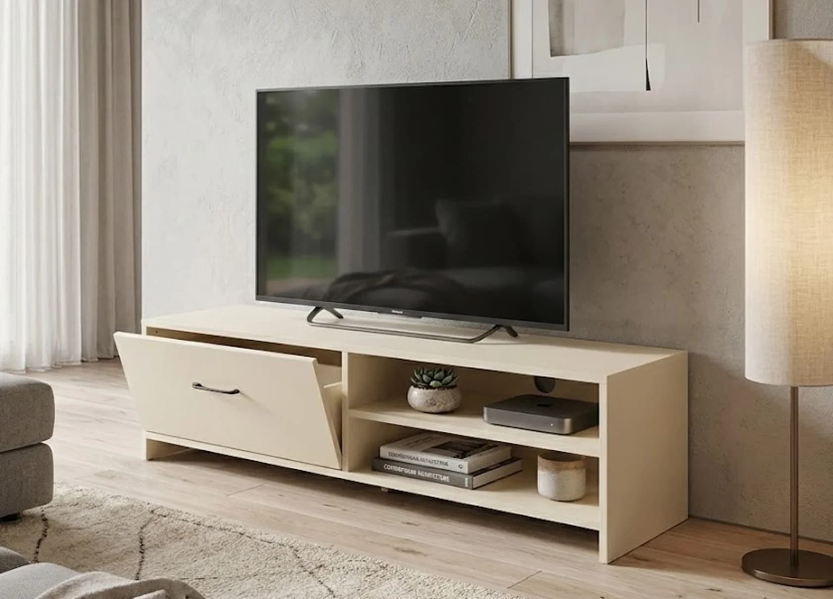TV üçün tumba MB 12, laminat, bej, 135x40x35 sm