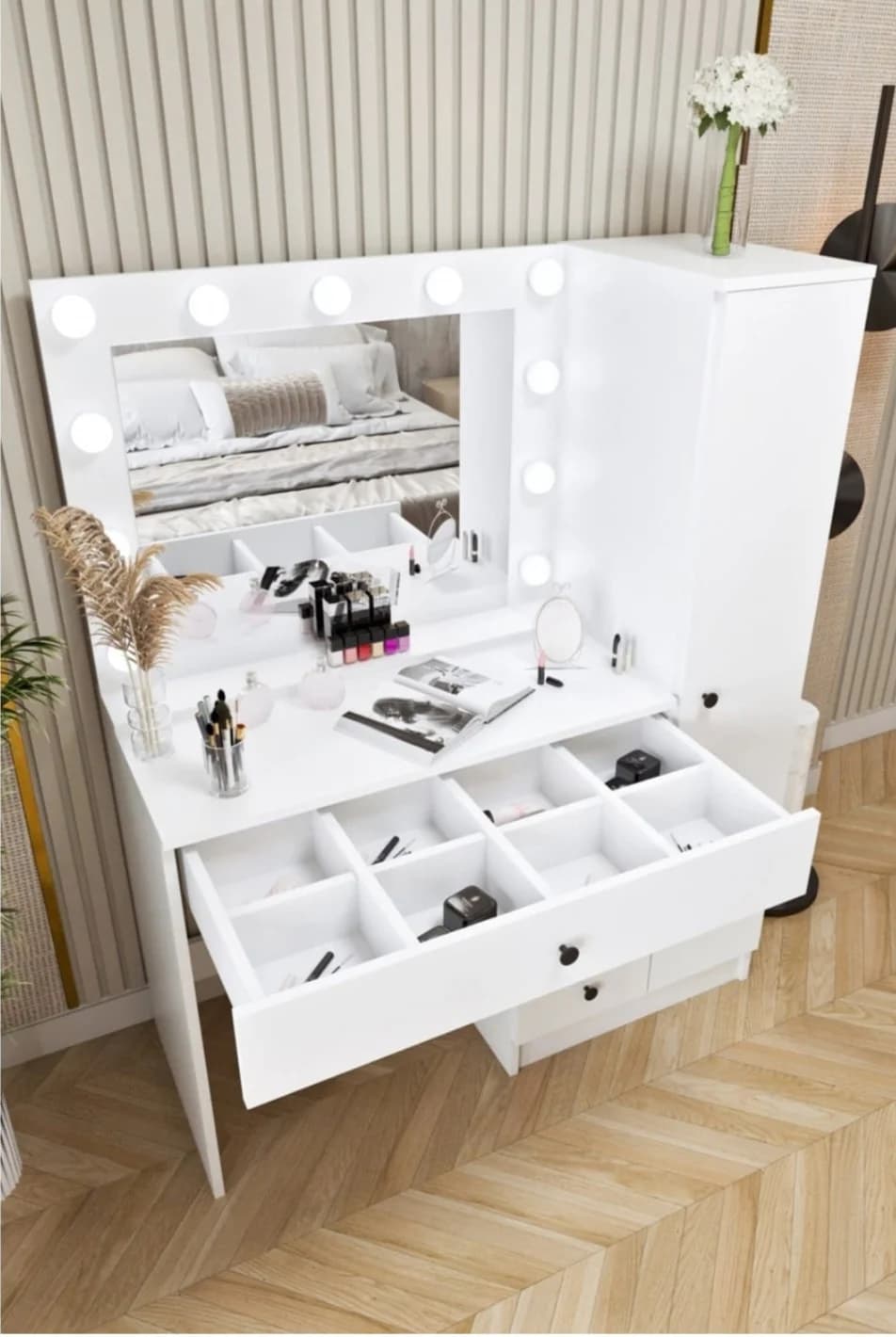 Makiyaj masası SO0020, laminat, 150x120x45 sm, ağ — изображение 5