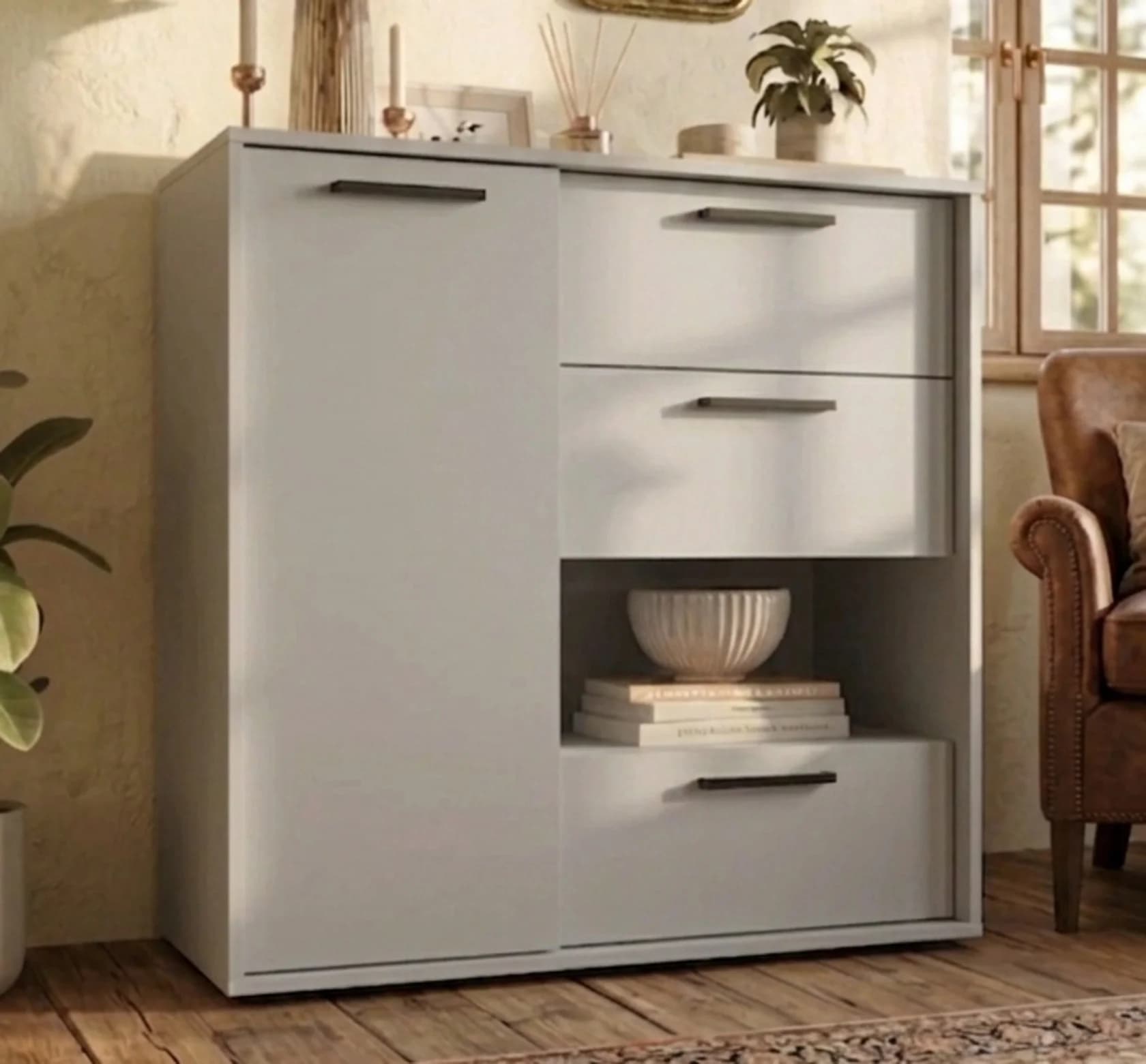 Tumba MB15, boz, laminat, 90x90x40 sm