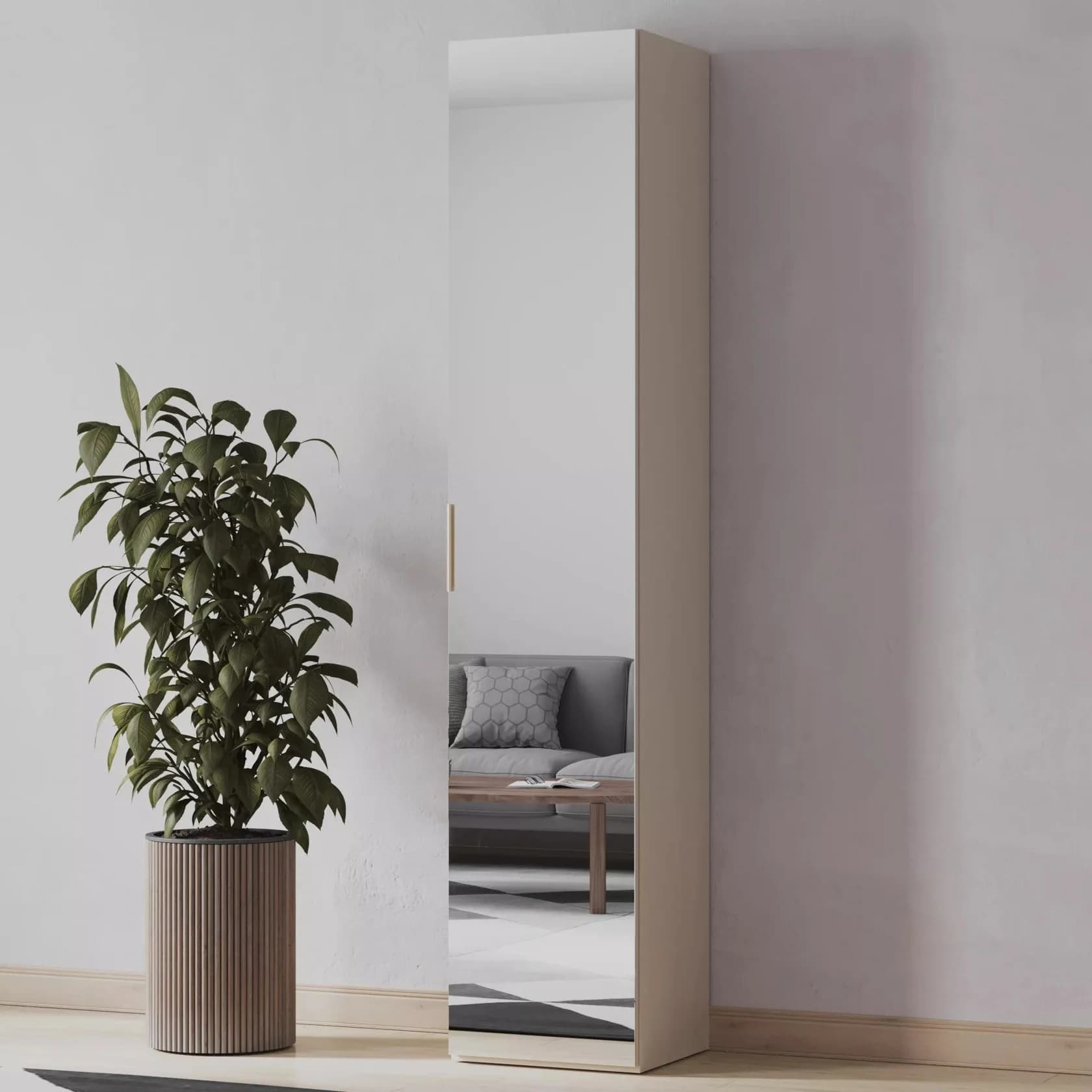 Şkaf-güzgü Yagmur 2550247, laminat, bej, 210.1x57.5x45.1 sm