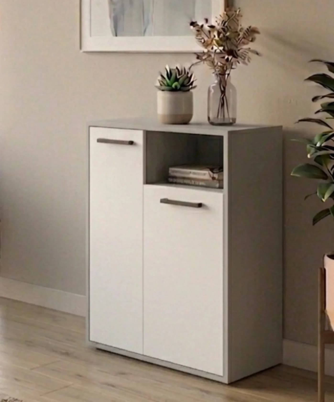 Tumba MB12, laminat, boz/ağ, 90x65x35 sm