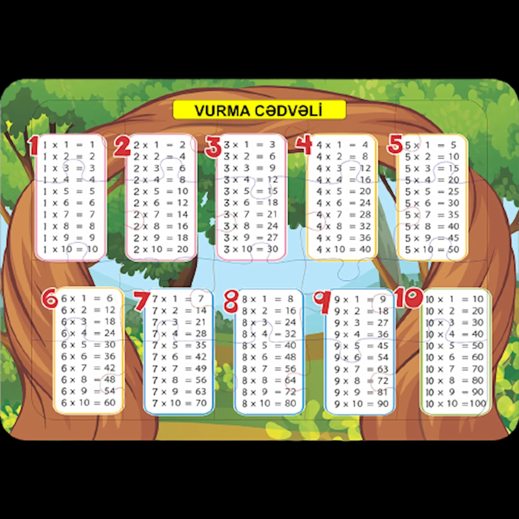 <html>1-dən 10-a qədər vurma cədvəlini öyrənmək üçün taxta pazl Ecojoy, 12 hissəli, <b>yaş 3+, ölçü 28 x 20 sm</b></html>