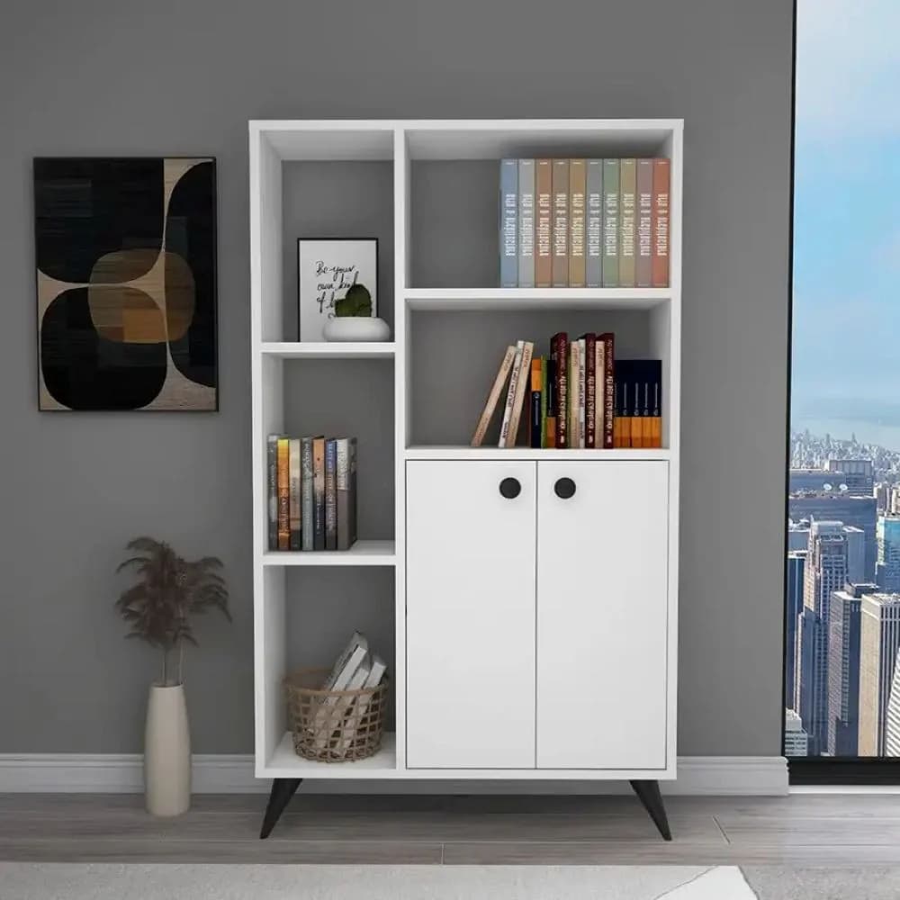 Kitablar üçün şkaf SO012, ağ, laminat, 135.6х80х25 sm — image 2