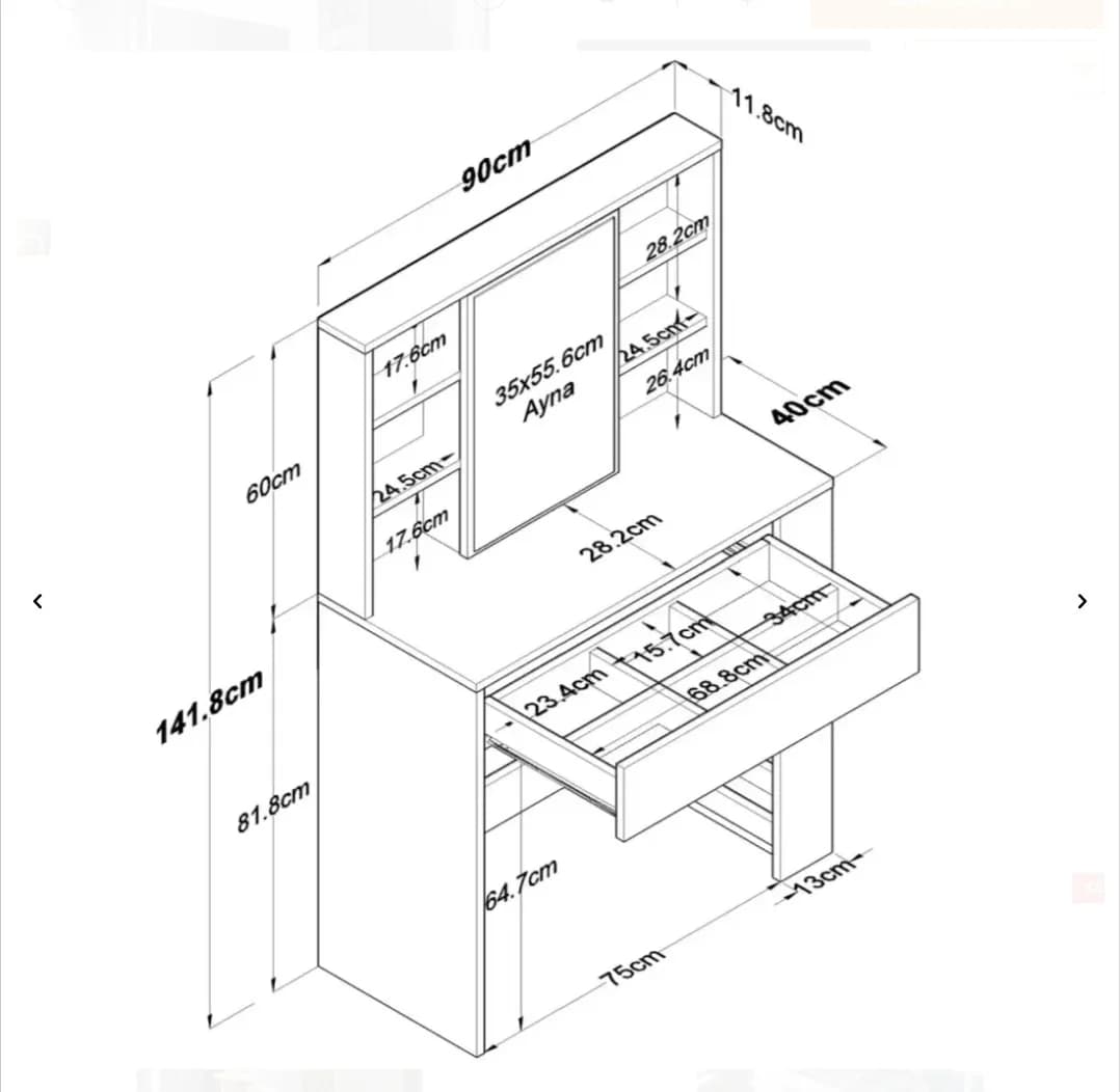 Makiyaj masası SO0022, laminat, ağ, 141.8x40x90 sm — изображение 6