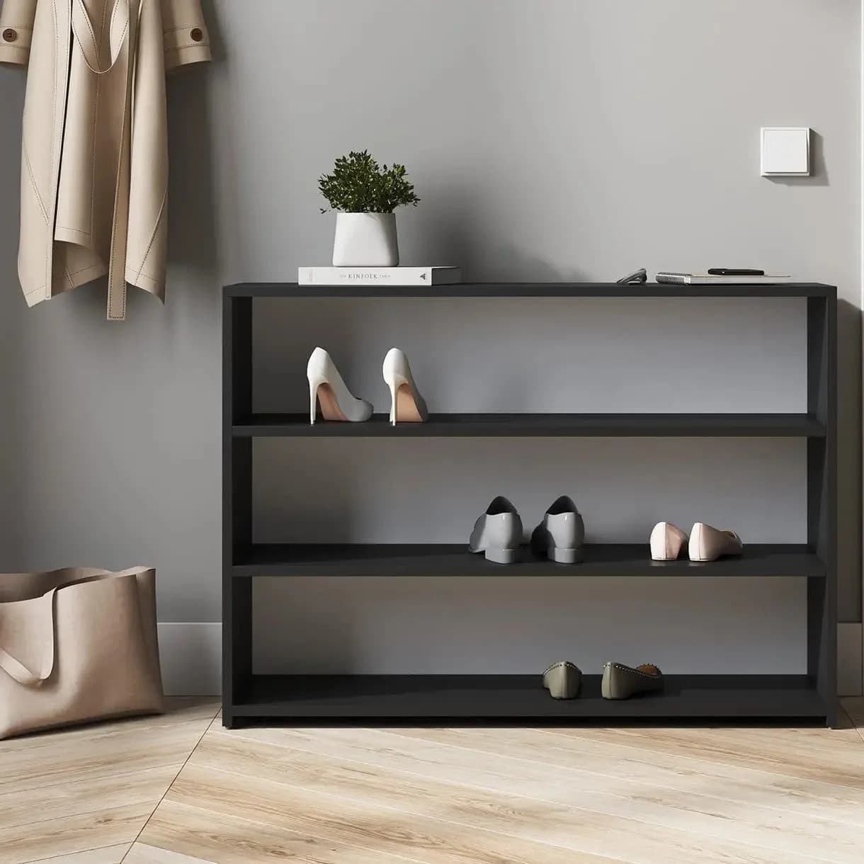 Ayaqqabı üçün stellaj Yagmur91, 70x95 sm, 3 rəf, laminat, antrasit