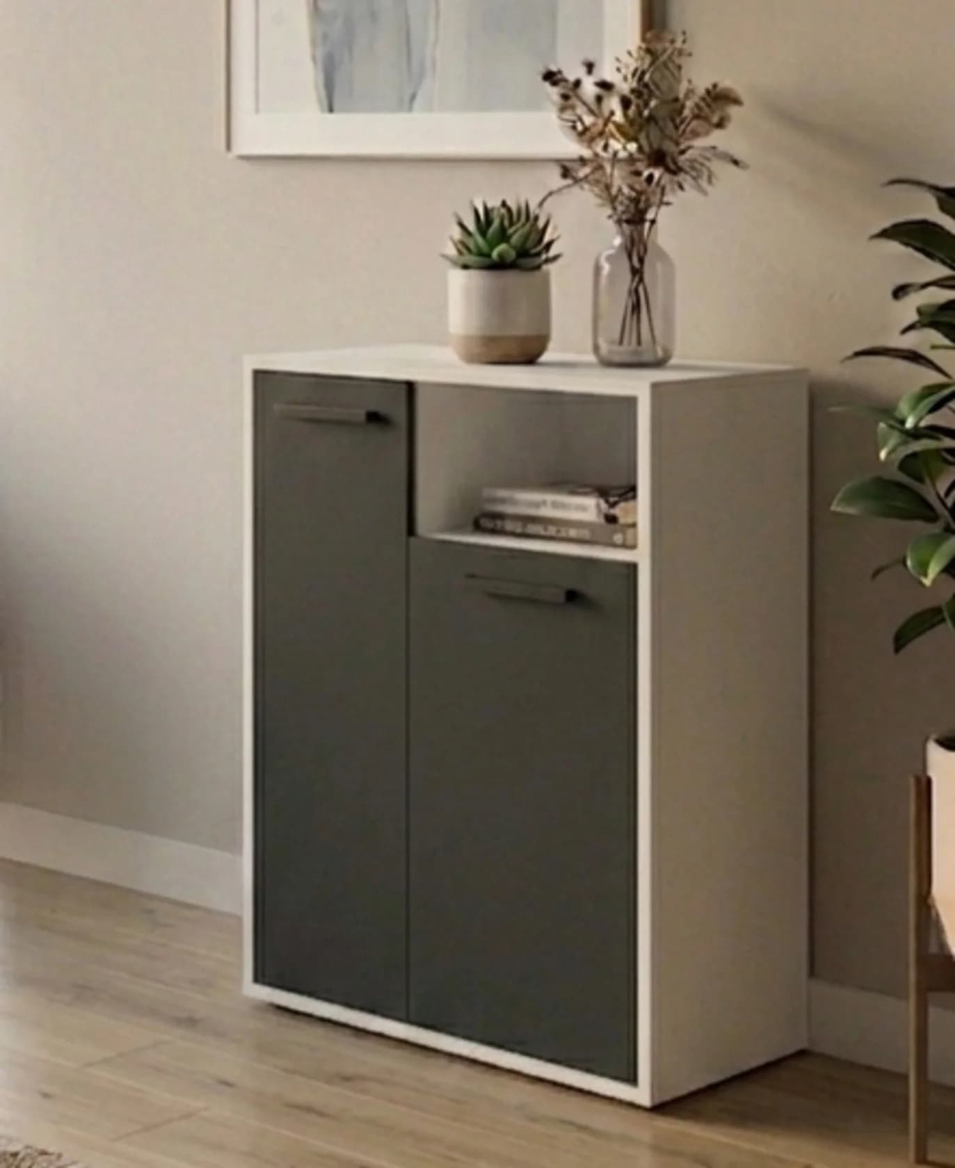 Tumba MB12, laminat, ağ/antrasit, 90x65x35 sm