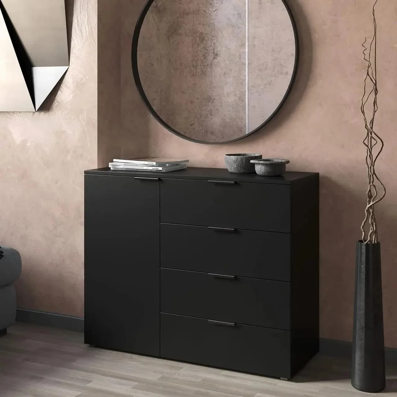 Komod Yagmur 62, laminat, qara, 100x80x40 sm