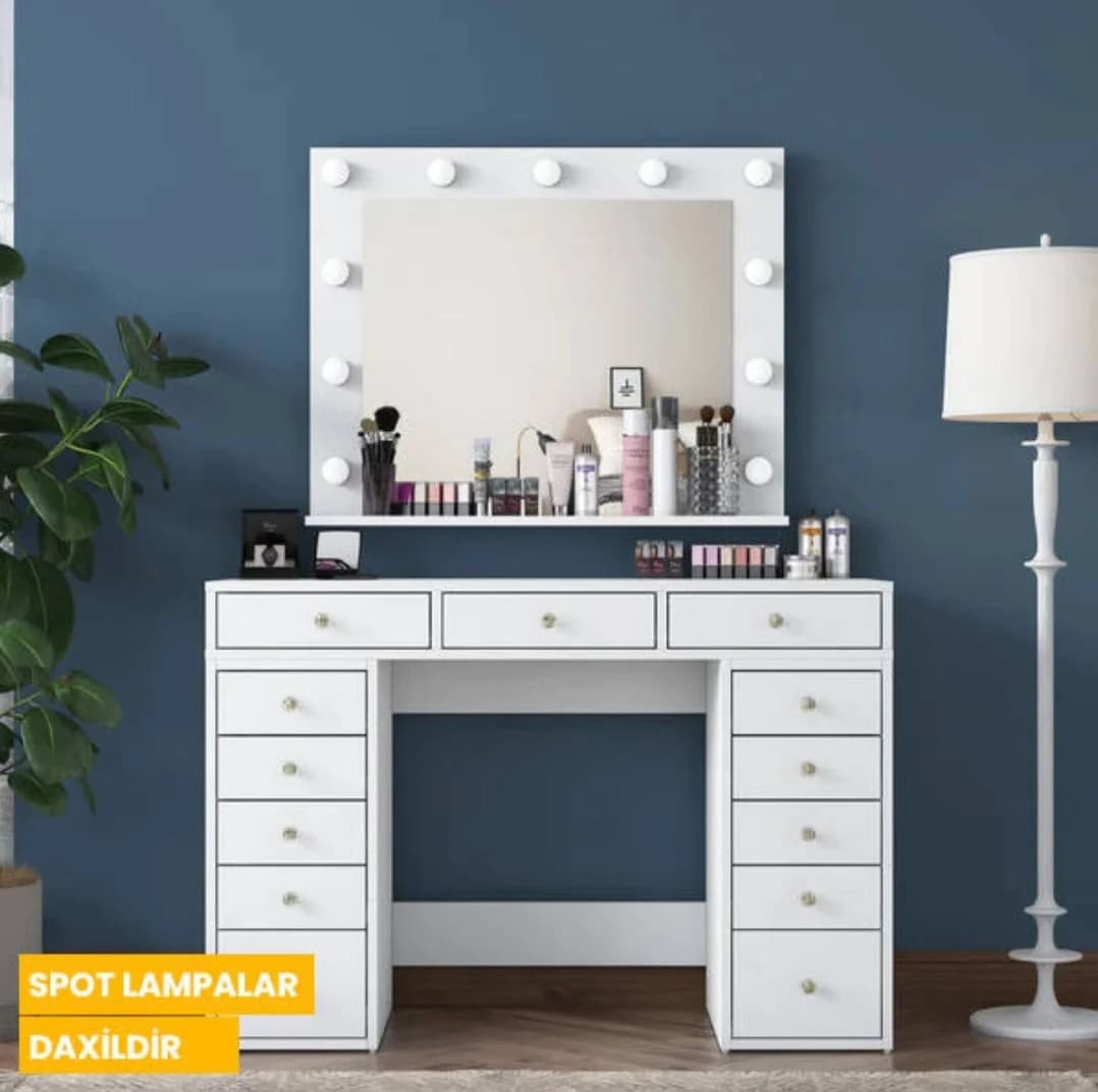Makiyaj masası SO86, laminat, 120x153.4x45 sm, ağ — изображение 3