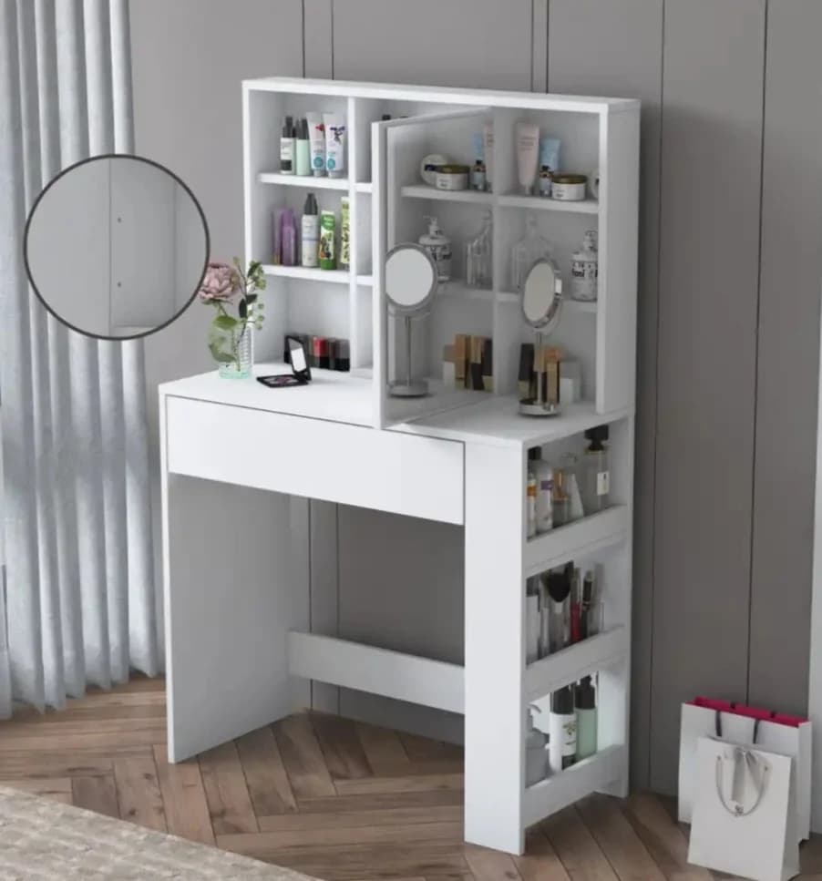 Makiyaj masası SO0022, laminat, ağ, 141.8x40x90 sm — изображение 3