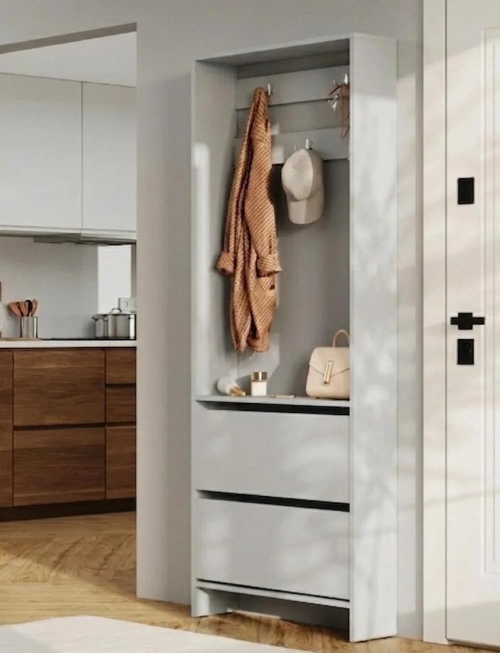 Tumbalı asılqan MB3, boz, laminat, 183x75x28 sm