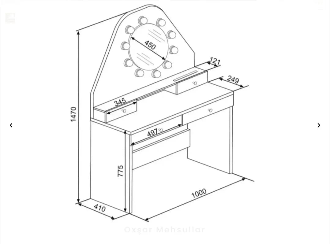 Makiyaj masası SO004, laminat, ağ, 147x41x100 sm — изображение 5