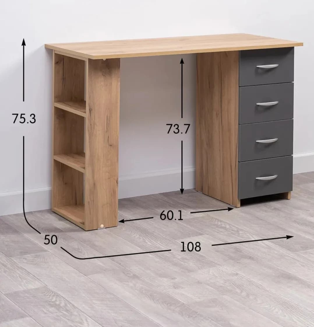 Kompyuter masası SO02, laminat, antrasit/palıd ağacı, 50x75.3x108 sm — изображение 4