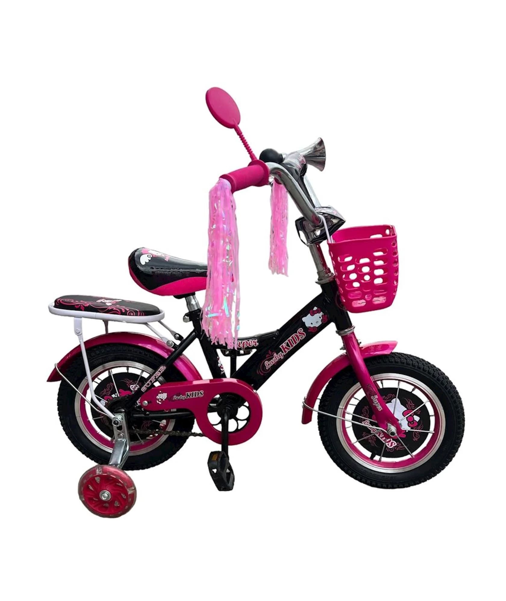 Uşaq velosipedi 1210L_LuckyKids12, 12", 3-5 yaş, qara/çəhrayı