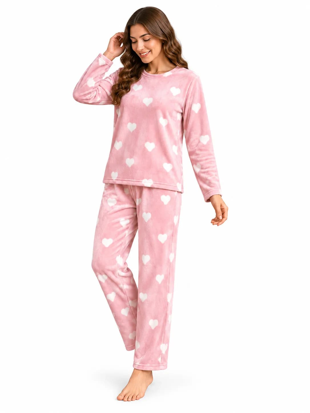 Şalvarlı pijama dəsti qadın üçün 12961, çəhrayı, poliester, ölçü 2XL