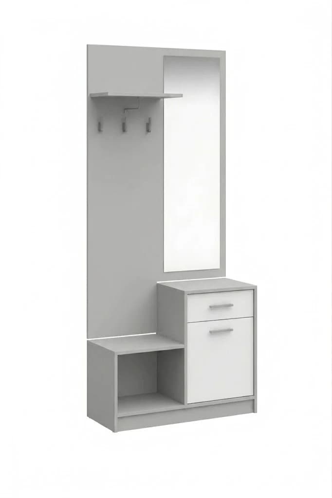 Asılqan rəfli və tumbalı MBC30, laminat, 190x90x45 sm, boz