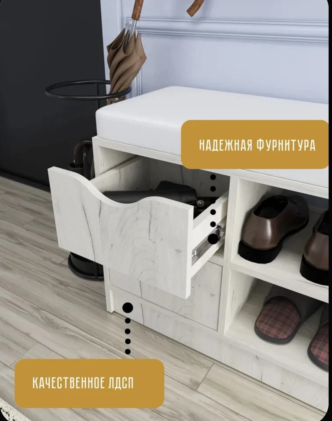 Tumba SO 006, laminat, ağ, 55х96х32 sm — изображение 4