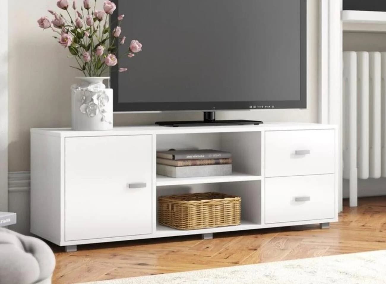 TV üçün tumba MB5, laminat, ağ, 130x45x35 sm