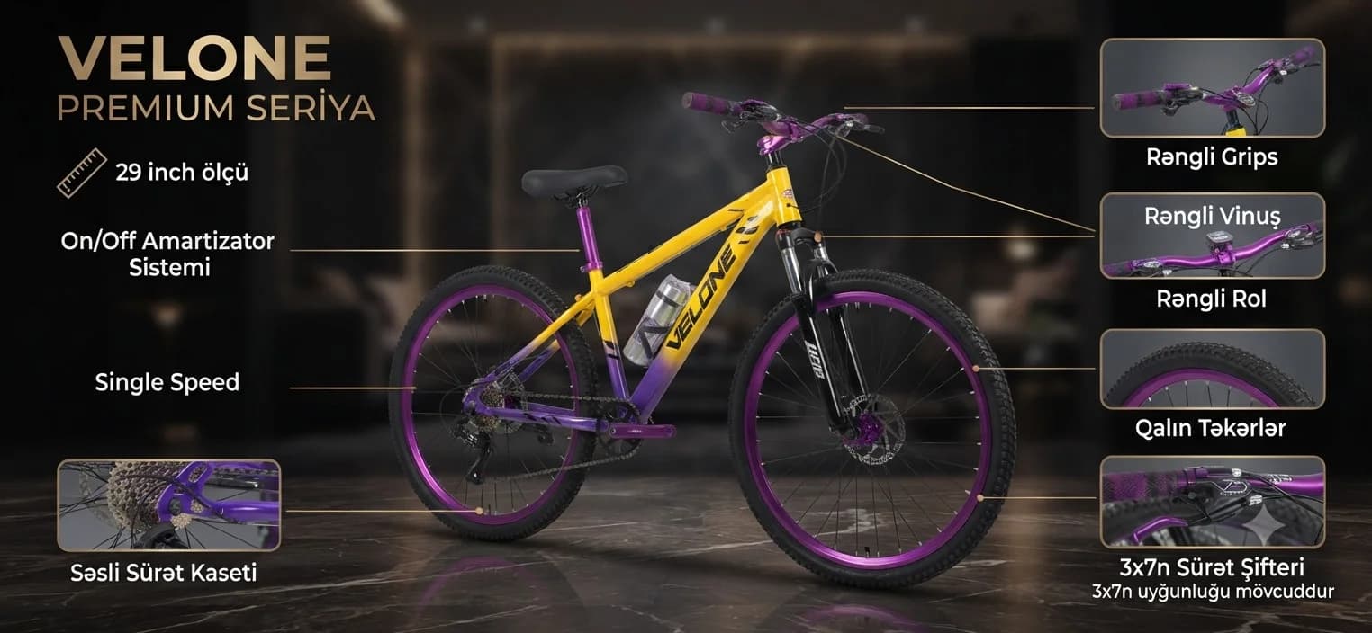 Dağ velosipedi Velone Power97, (29, sarı/bənövşəyi) — şəkil 2