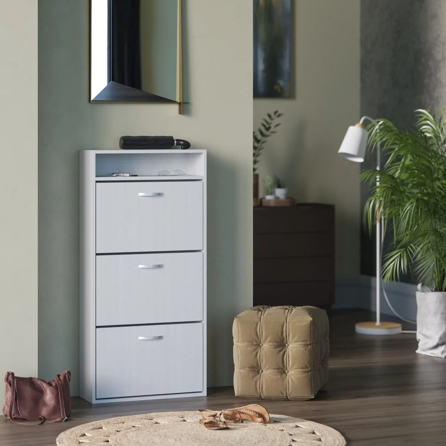 Ayaqqabı üçün tumbası Yagmur, laminat, ağ, 124x60x23 sm