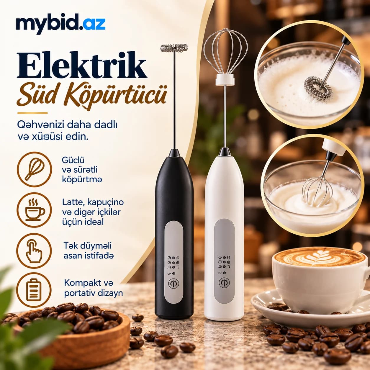 Elektrik Süd Köpürtücü – 1 Ədəd, Qara Rəng