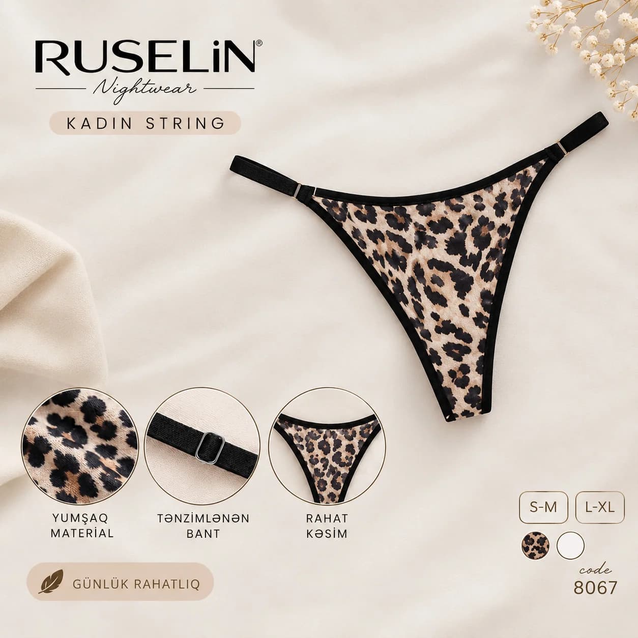 Qadın tumanı 8067, strinqlər, leopar, poliamid, ölçü M
