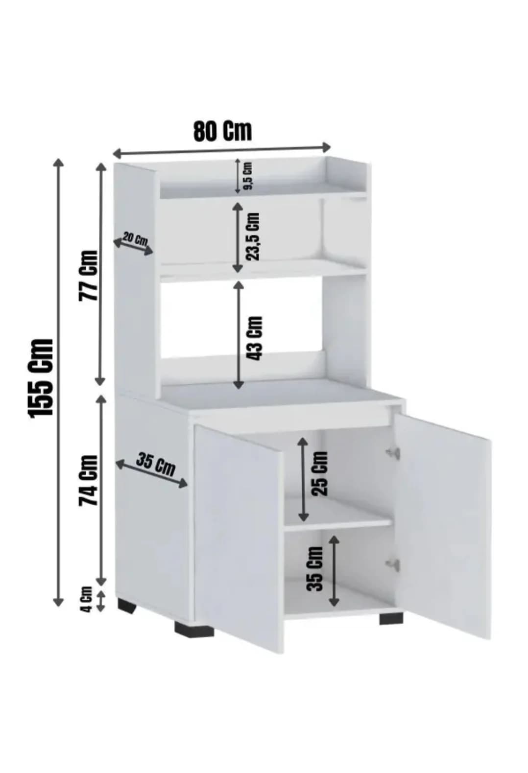 Mətbəx üçün bufet SO001, laminat, ağ/bej, 155x80x37 sm — image 6