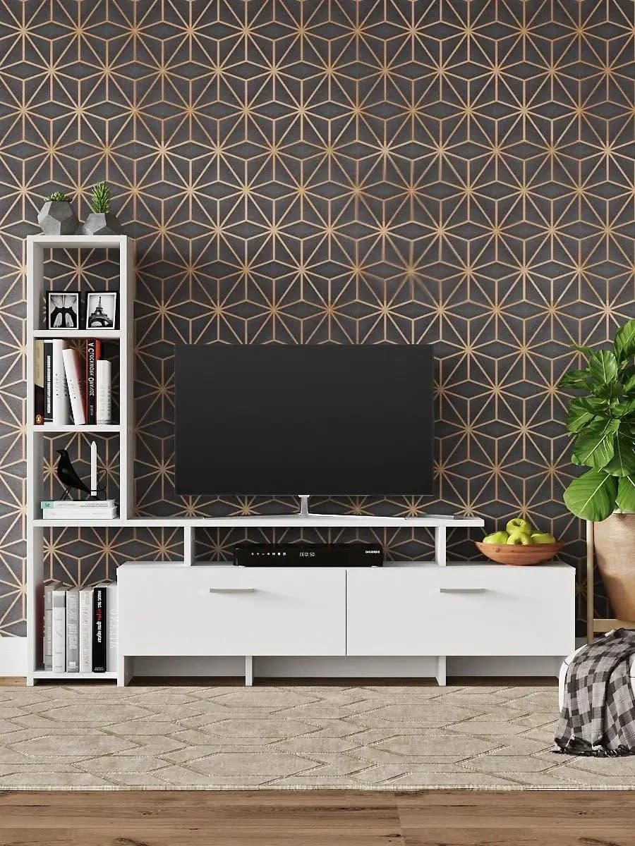 TV üçün tumba Yagmur, laminat, ağ, 135x25x112 sm