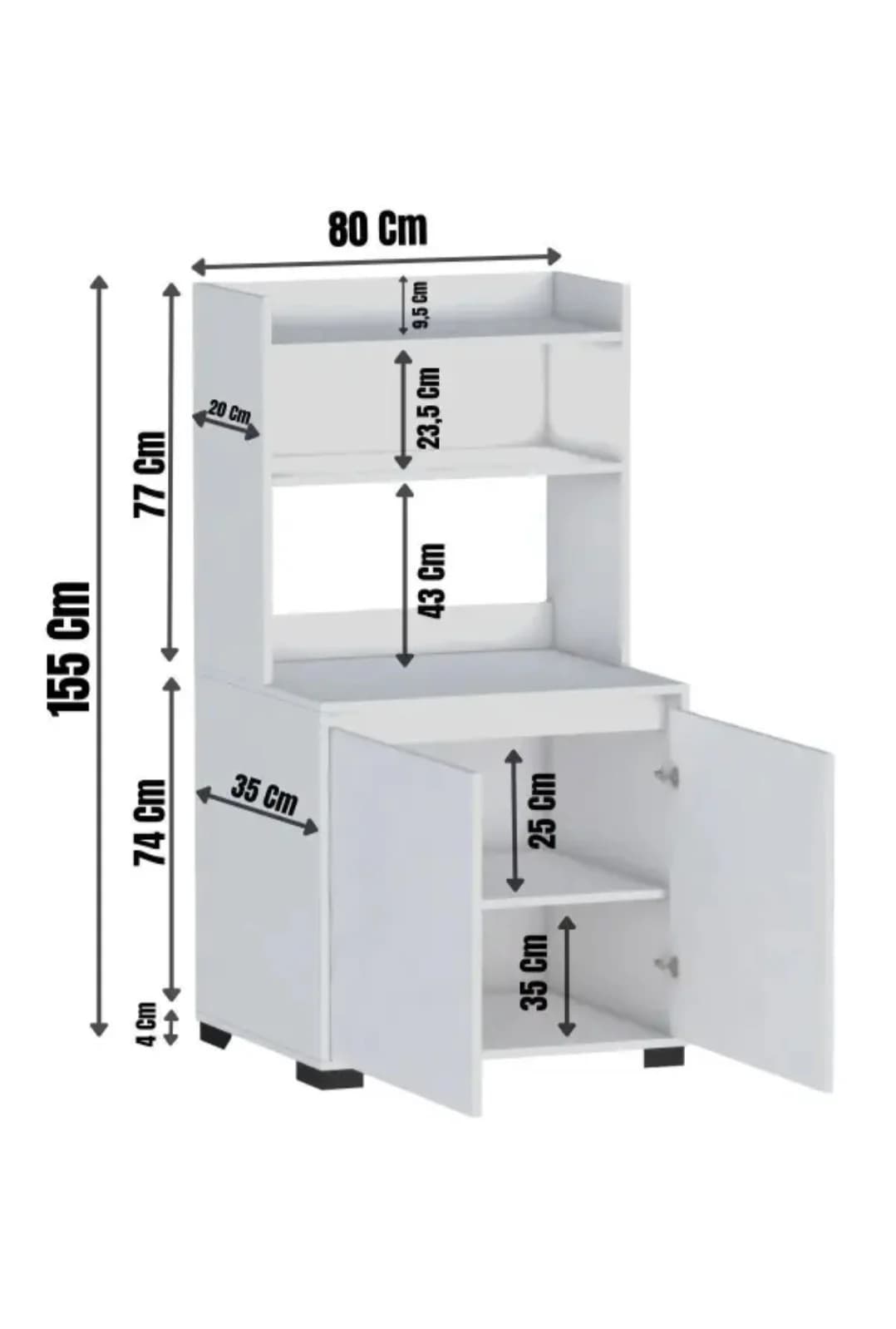Mətbəx üçün bufet SO003, laminat, ağ, 155x80x35 sm — image 4