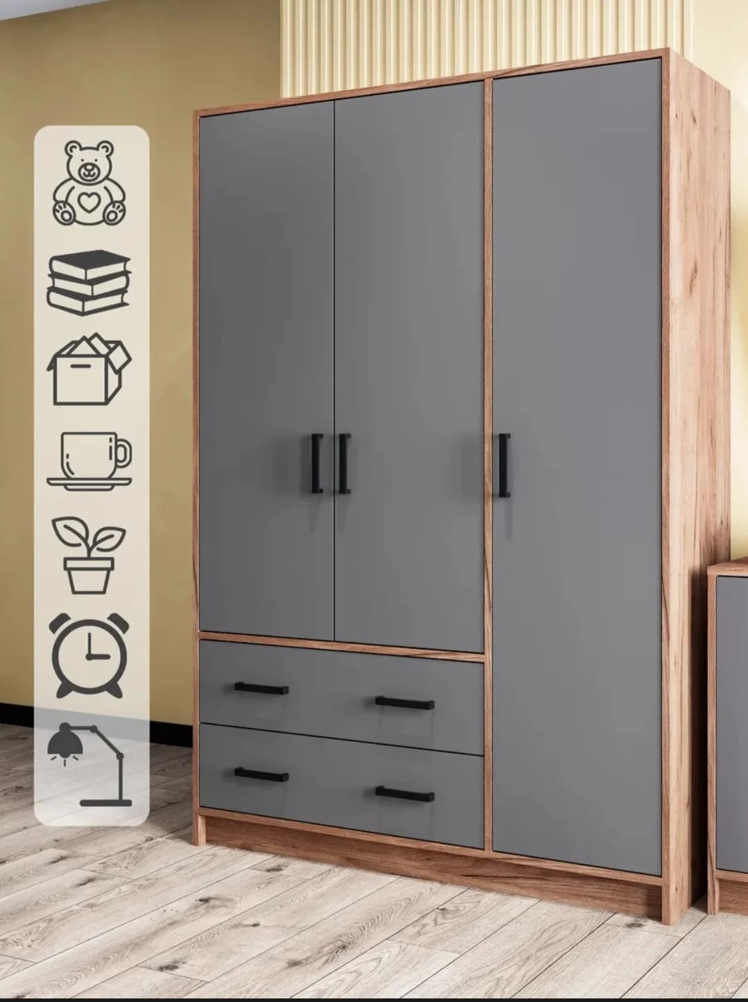 Döşəməüstü dolab SO0040, laminat, 120x180x45 sm, boz/qəhvəyi — image 2
