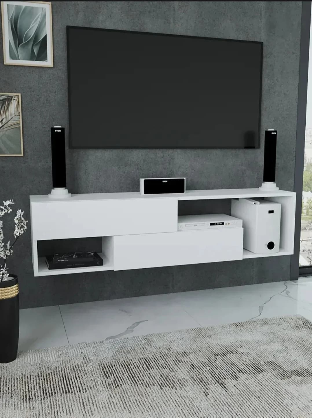 TV üçün tumba SO 003, laminat, ağ — image 2