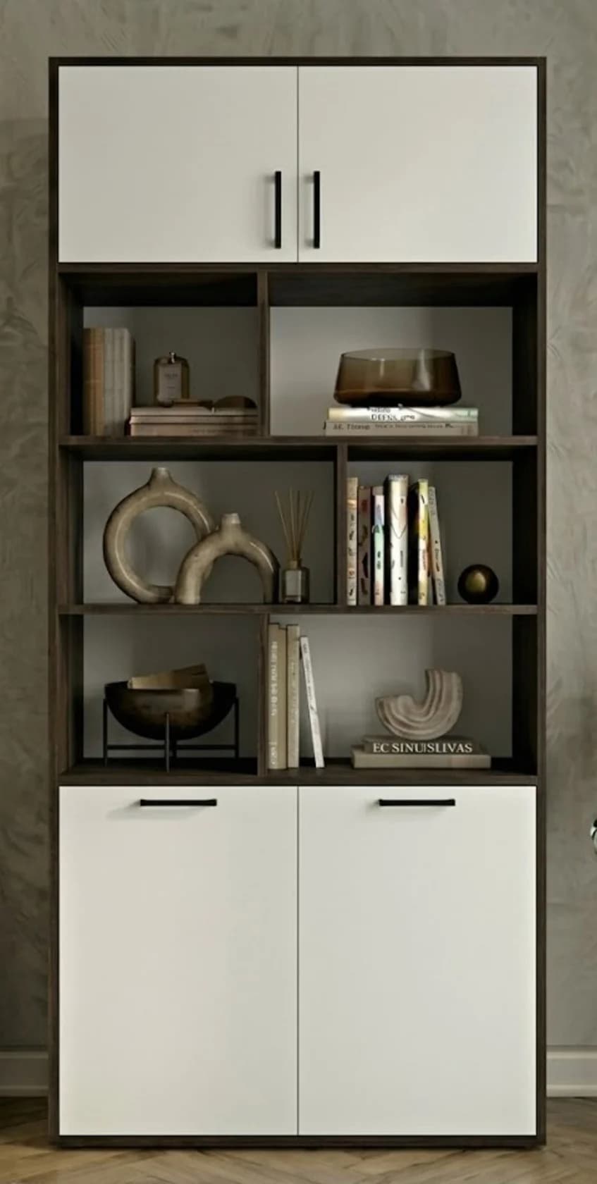 Şkaf MB3, laminat, 185x80x40 sm, ağ/tünd qəhvəyi