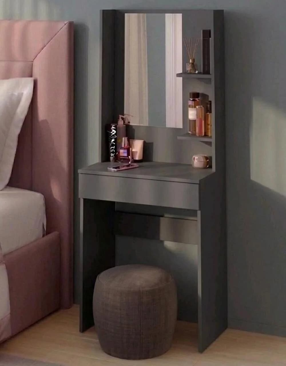 Makiyaj masası güzgülü MB9, laminat, antrasit, 130x70x37 sm