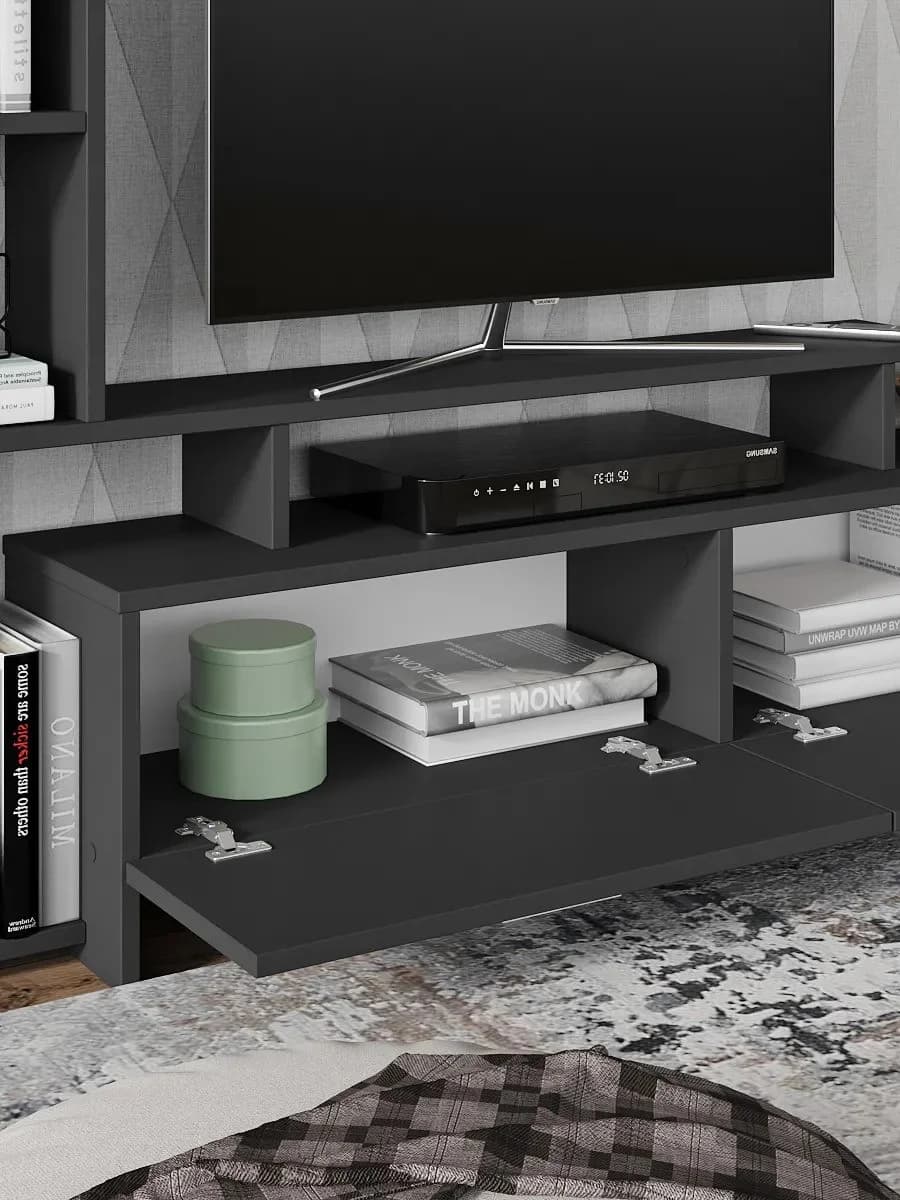 TV üçün tumba Yagmur, laminat, antrasit, 135x25x112 sm — image 4