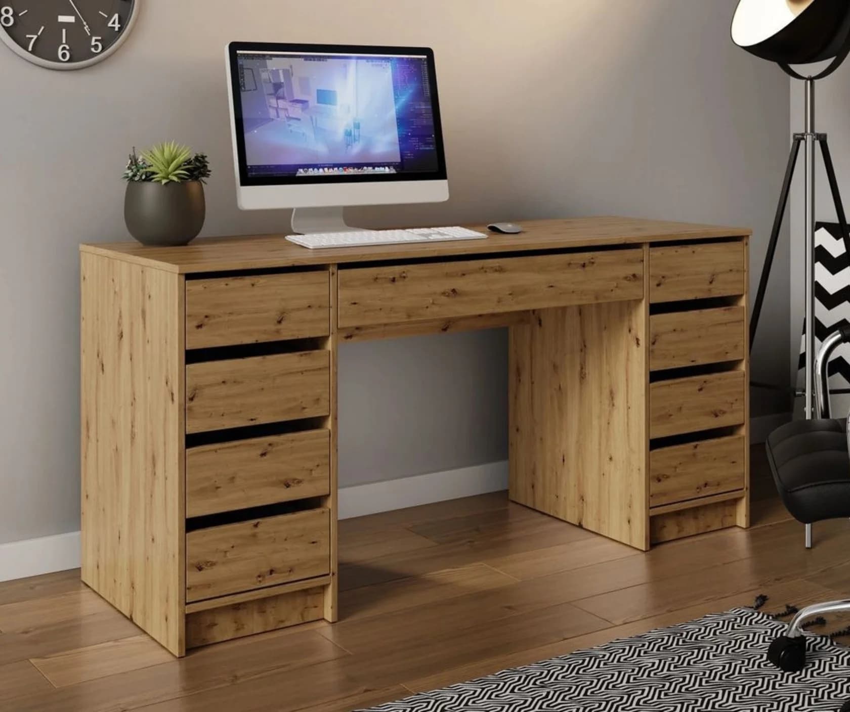 Kompüter masası 15462, laminat, 150x75x60 sm, rəng Sonoma