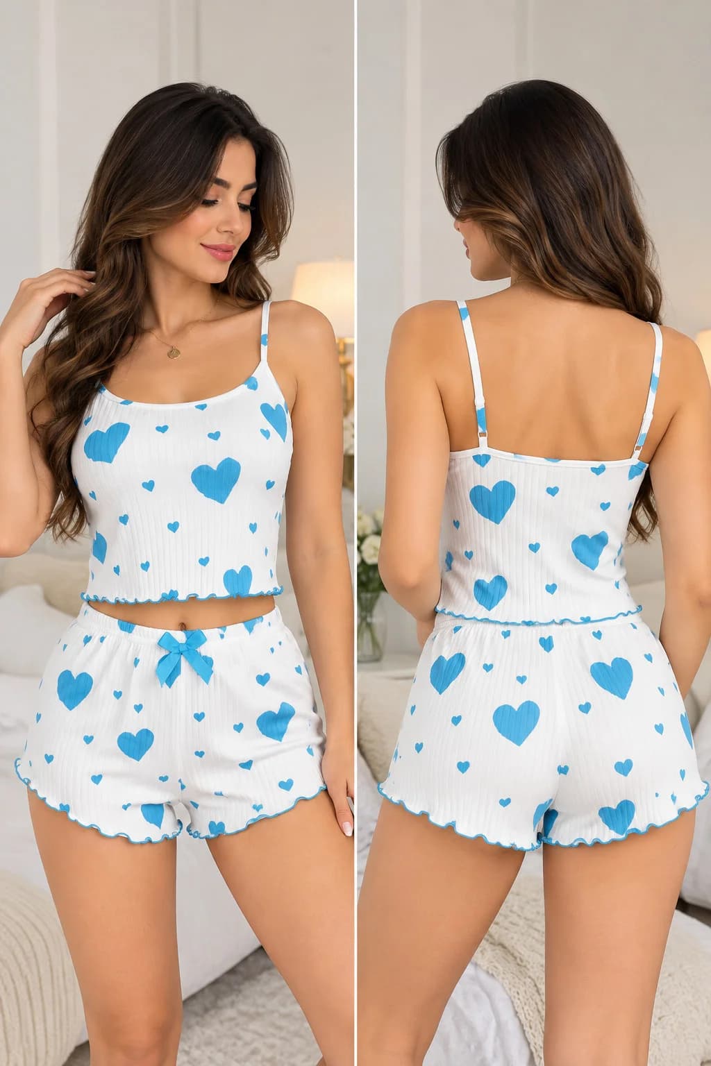 Şortlu pijama dəsti GS01, ağ, poliester, ölçü L/XL