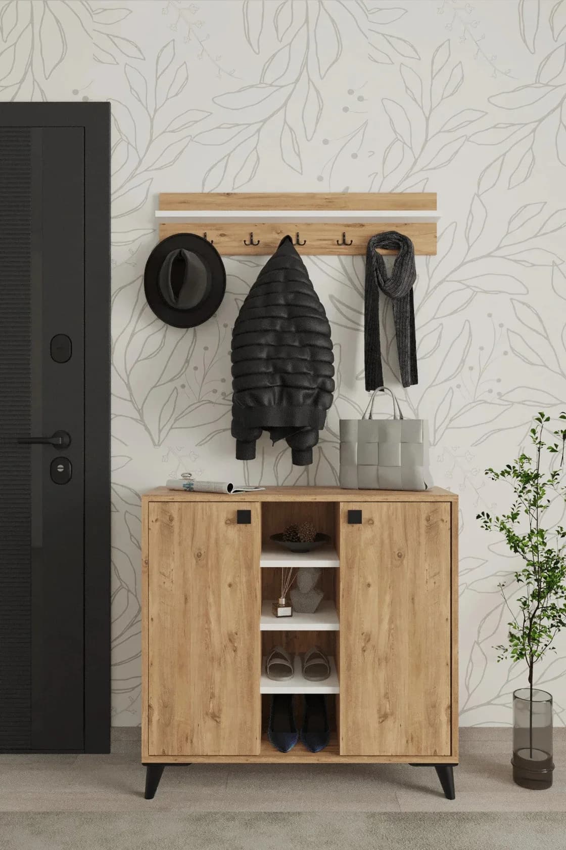 Ayaqqabı üçün tumbа Yagmur, laminat, votan/ağ, 76x33x90 sm
