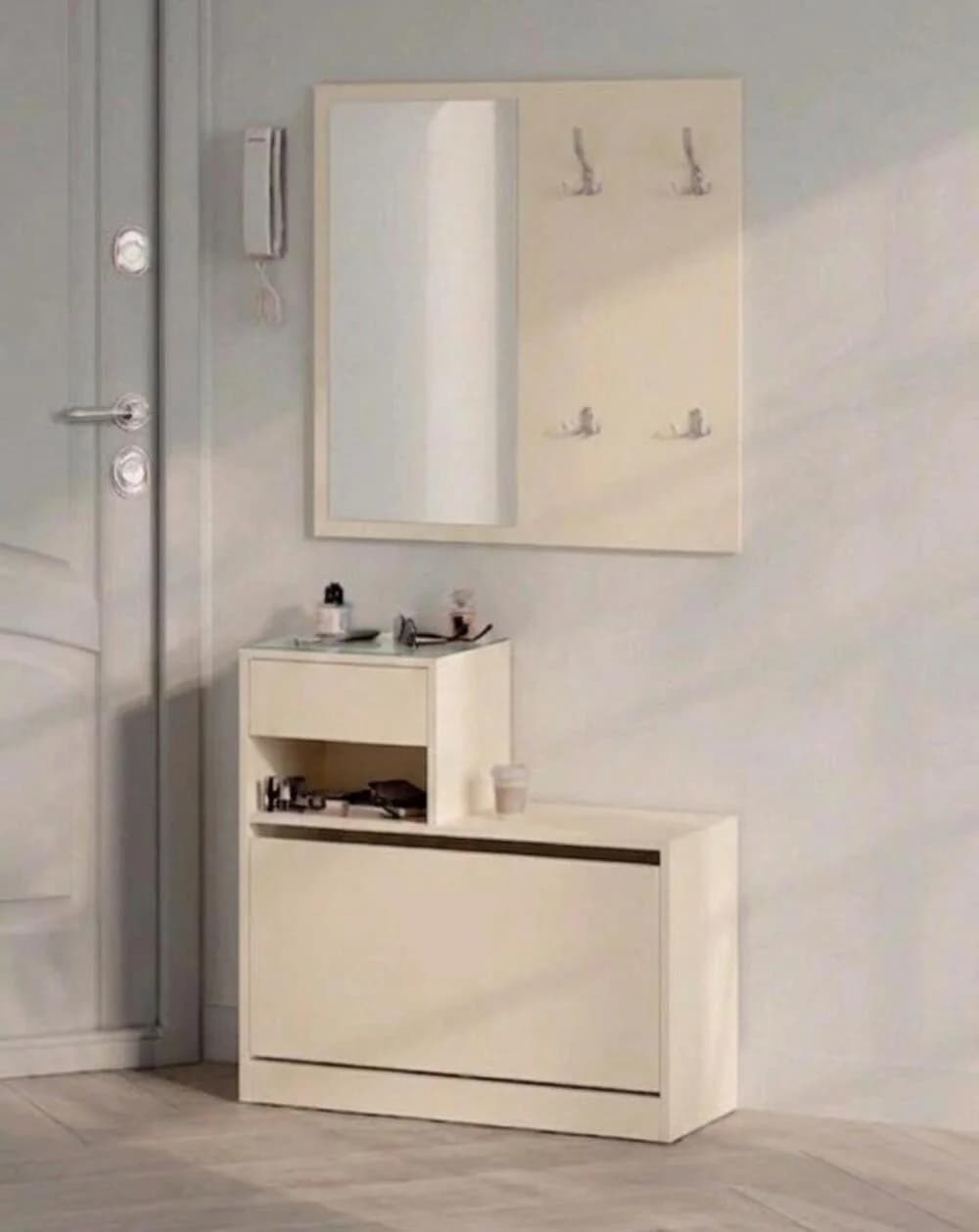 Tumba ayaqqabı üçün güzgülü MB 14, laminat, bej, 72x86x35 sm