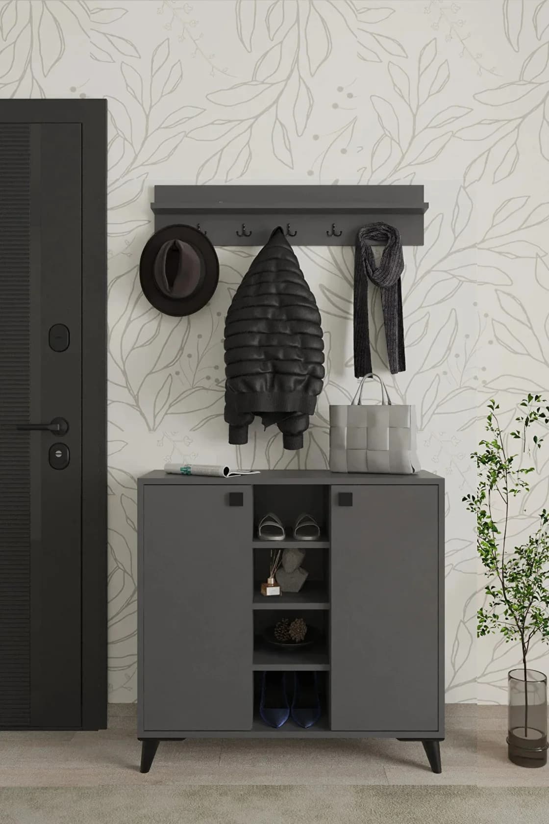 Ayaqqabı üçün tumbа Yagmur, laminat, antrasit, 76x33x90 sm