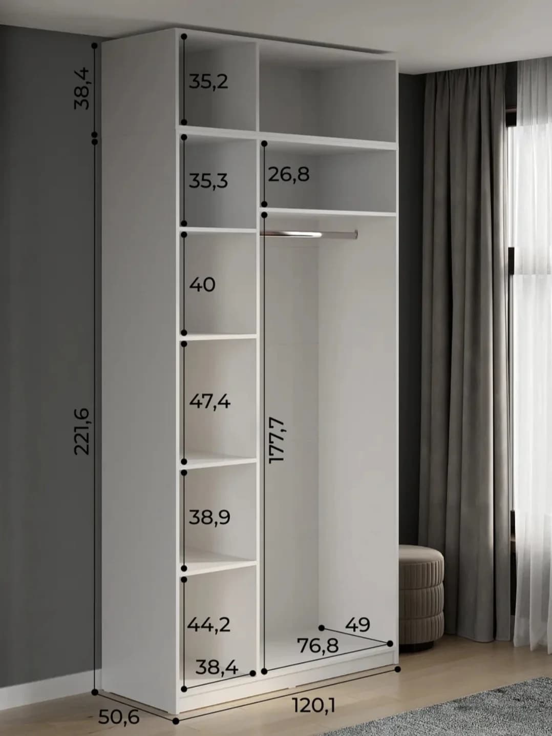 Şkaf S01, laminat, ağ, 120x60x260 sm — image 5