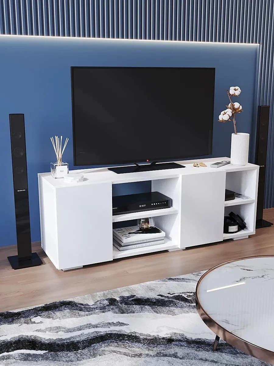 TV üçün tumba Yagmur 43_15456, laminat, ağ, 105x36x30.1 sm