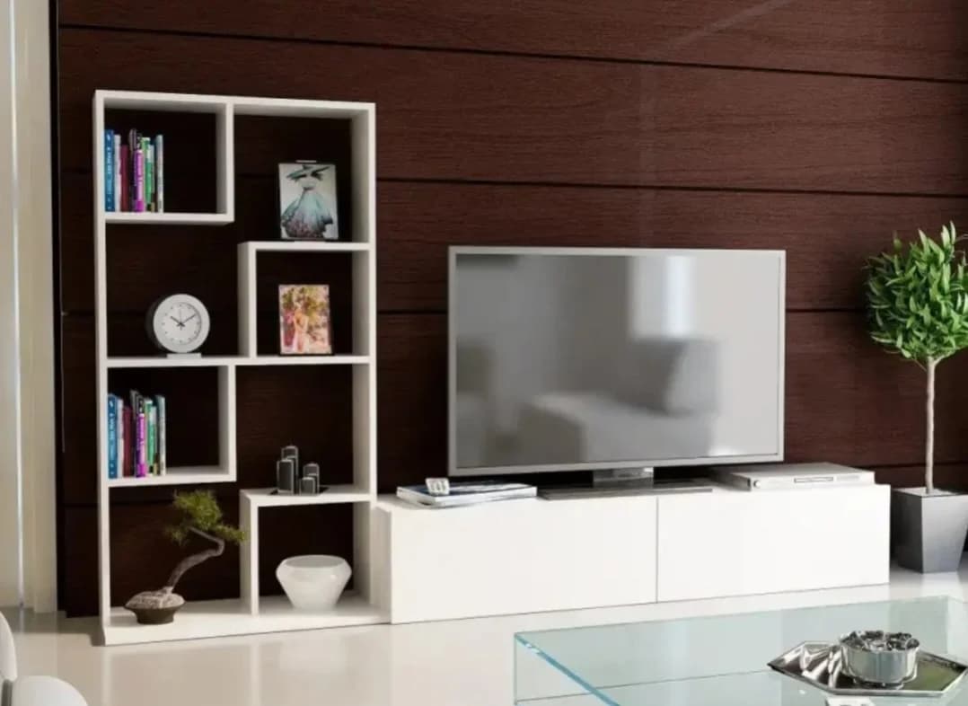 Tv üçün tumba SO007, laminat, ağ, 134x220x33.8 sm