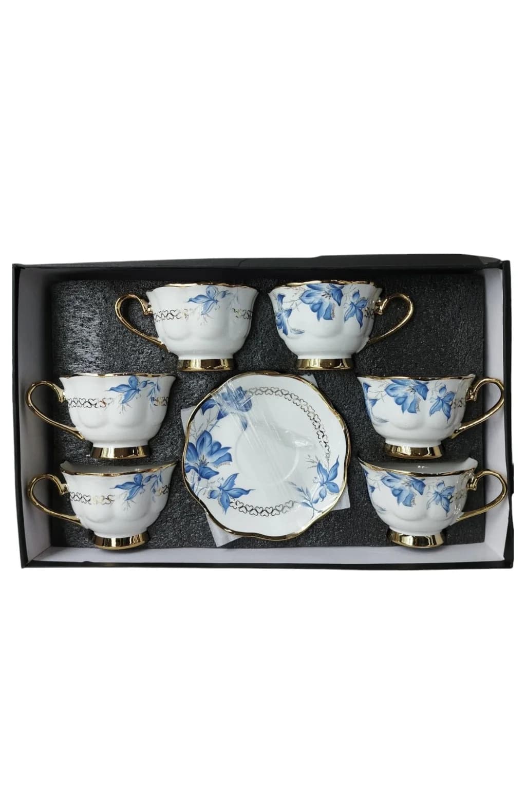 Çay dəsti model-13, keramika, ağ/mavi, 6 nəfərlik