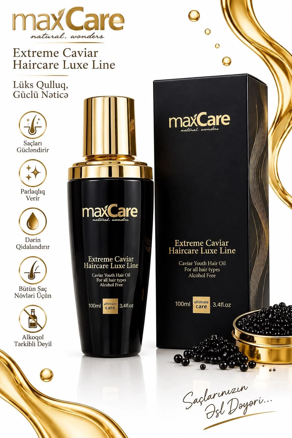 Saçlar üçün yağ MaxCare Extreme Caviar, 100 ml, Qidalandırıcı