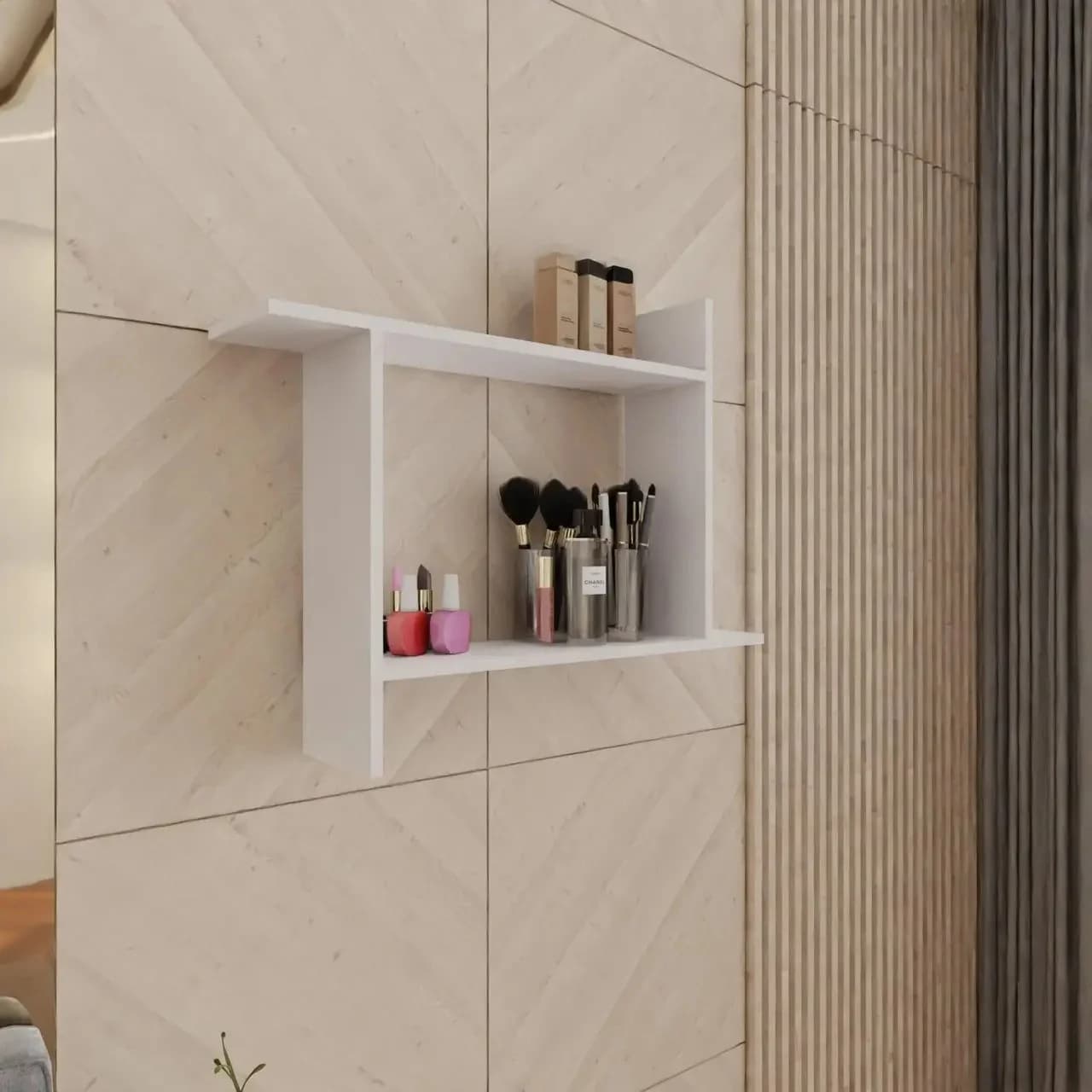 Divar rəfi Yagmur, Laminat, Ağ, 84x15x65 sm