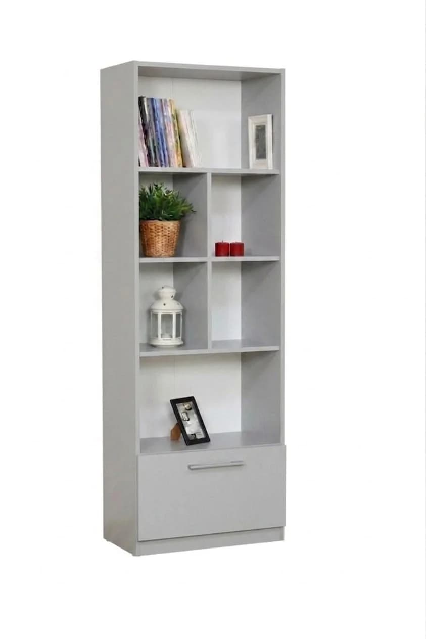 Kitablar üçün şkaf 02843, laminat, boz, 180x35x70 sm