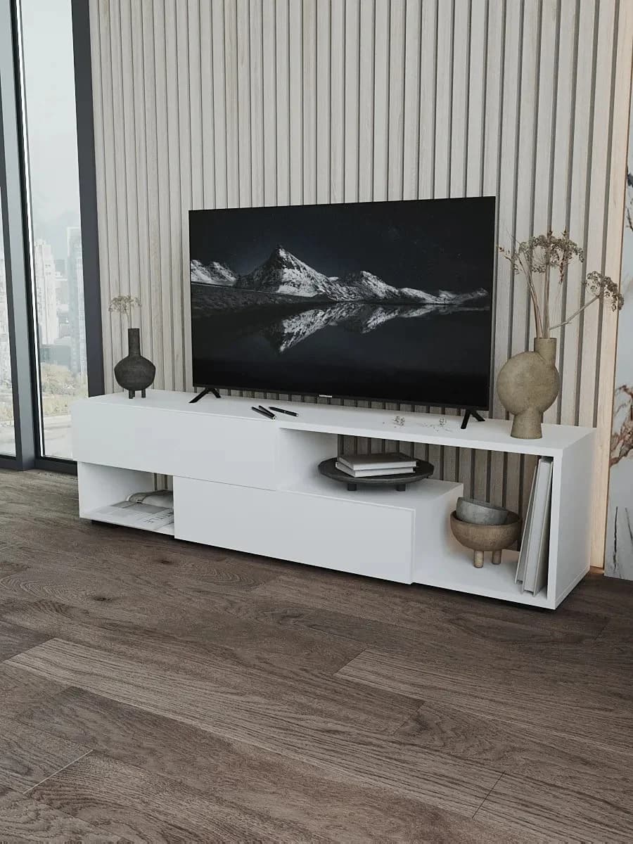 TV üçün tumba Yagmur 85_15456, laminat, ağ, 134x30x30 sm — изображение 2